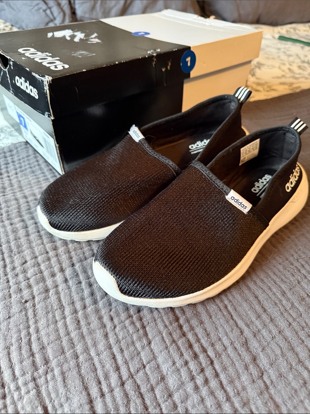 adidas Black Slip-On Athletic Shoes with White Sole